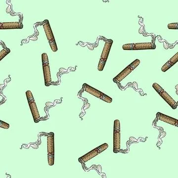 Pattern Cigar smoking, emitting smoke, vintage style illustration Stock Illustration