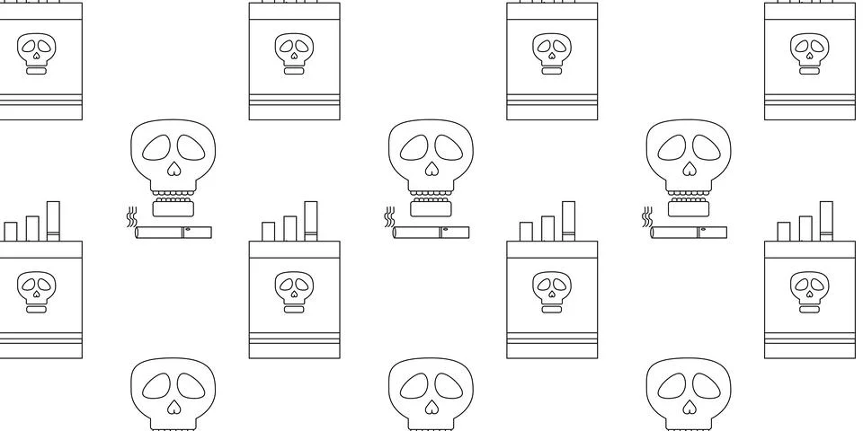Pattern with cigarettes and skull, harm of smoking 库存插图