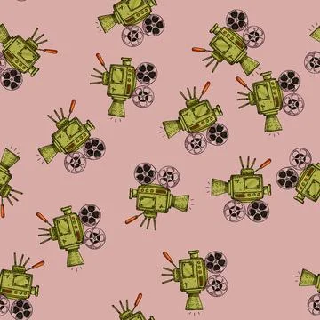 Pattern cinema camera sketch hand drawn Stock Illustration