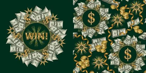 Pattern, circle label with 100 US dollar bills Stock Illustration