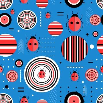 Pattern circles and ladybugs Stock Illustration