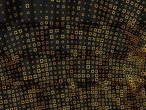 Pattern with circles in golden rectabgles with bumps on black Stock Illustration