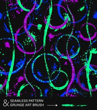 Pattern with circles, paint brush strokes splatter Stock Illustration