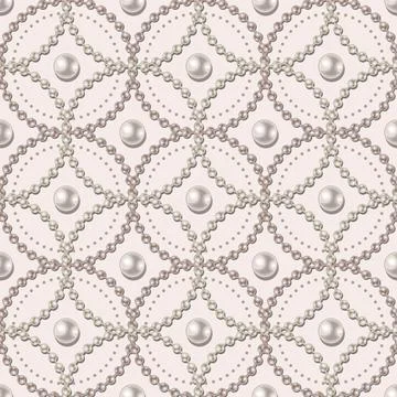 Pattern with circls of strings of white pearls 스톡 일러스트