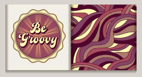 Pattern, circular retro label with text Be Groovy Stock Illustration