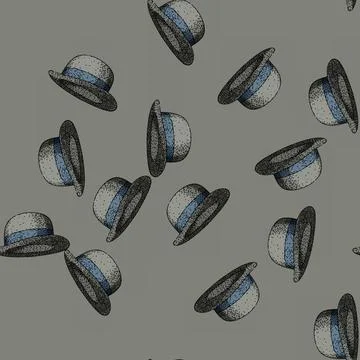 Pattern classic bowler hat sketch hand drawn Illustrazione stock