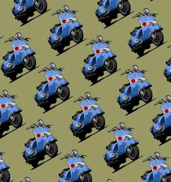 Pattern classic scooter blue color red background Stock Illustration