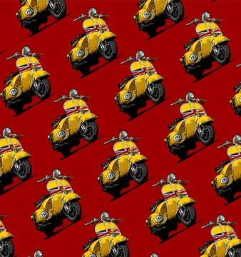Pattern classic scooter yellow color gray background Stock Illustration