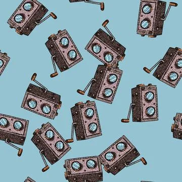 Pattern classic vintage camera sketch hand drawn Stock Illustration