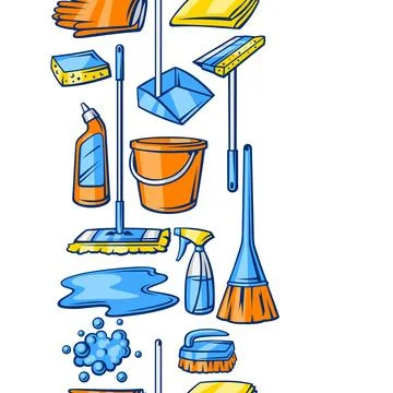 Pattern with cleaning items. Housekeeping background for service and advertising Stock Illustration