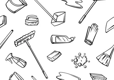Pattern with cleaning items. Housekeeping background for service and advertising Stock Illustration