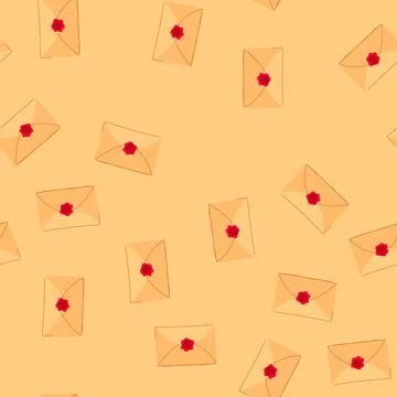 Pattern closed paper envelope with a classic red wax seal centered on the bac Stock Illustration