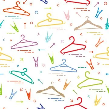 Pattern with clothes hangers and clothespins. Stock Illustration