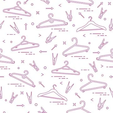 Pattern with clothes hangers and clothespins. Stock Illustration