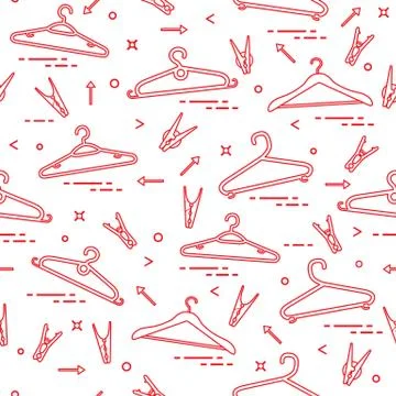 Pattern with clothes hangers and clothespins. Stock Illustration