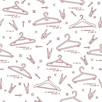 Pattern with clothes hangers and clothespins. Stock Illustration