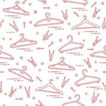 Pattern with clothes hangers and clothespins. Stock Illustration