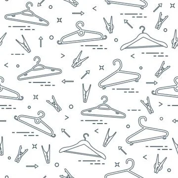 Pattern with clothes hangers and clothespins. Stock Illustration