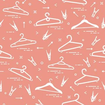 Pattern with clothes hangers and clothespins. Stock Illustration