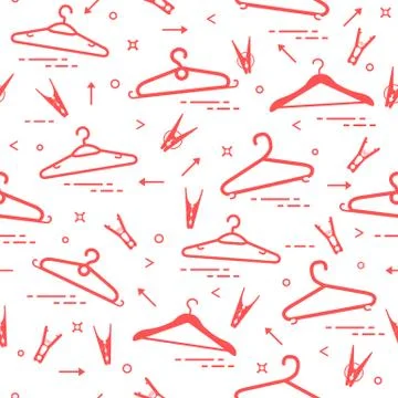 Pattern with clothes hangers and clothespins. Stock Illustration