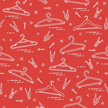 Pattern with clothes hangers and clothespins. Stock Illustration