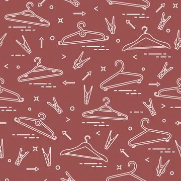 Pattern with clothes hangers and clothespins. Stock Illustration