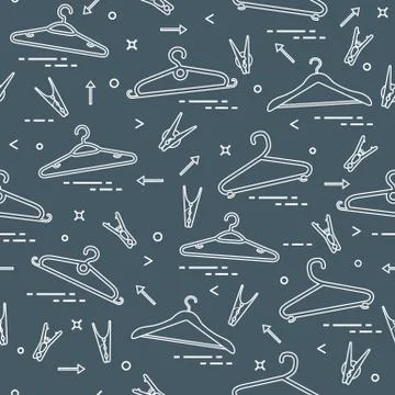 Pattern with clothes hangers and clothespins. Stock Illustration