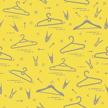 Pattern with clothes hangers and clothespins. Stock Illustration