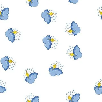 Pattern Cloud raining with lightning bolt representing stormy weather Stock Illustration