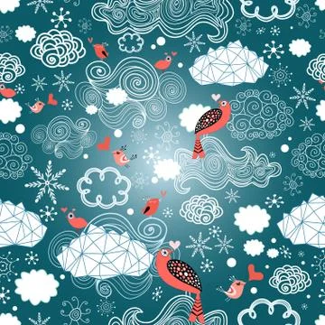 Pattern clouds and birds Stock Illustration