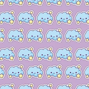 Pattern of clouds and stars, patch style Illustrazione stock