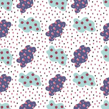 Pattern with clouds, ladybugs and berries Illustrazione stock