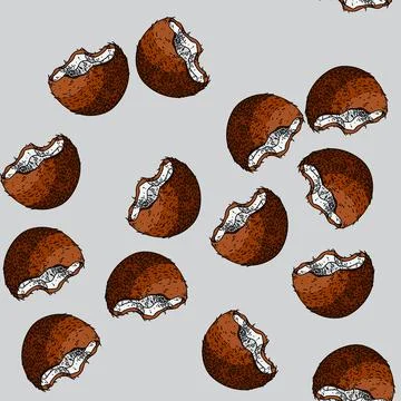 Pattern coconut cut sketch hand drawn Stock Illustration