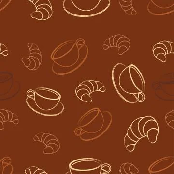 Pattern with coffee and croissant Stock Illustration