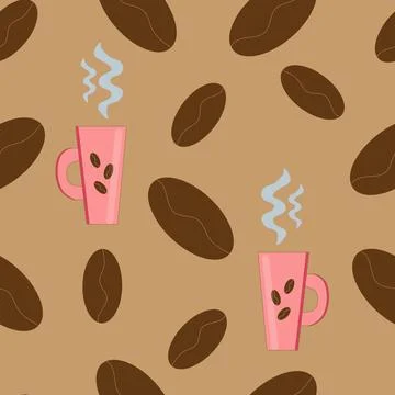 Pattern coffee beans and cups with coffee Stock Illustration