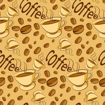 Pattern of coffee beans on beige background Stock Illustration