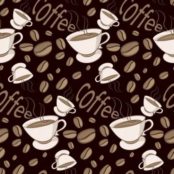 Pattern of coffee beans on black background Stock Illustration