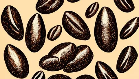 Pattern of coffee beans on yellow paper. Stock Illustration