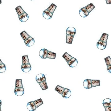 Pattern coffee bubble tea cartoon vector Stock Illustration