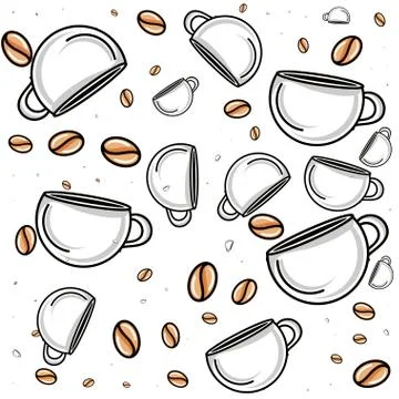 Pattern of coffee cups with grains 스톡 일러스트