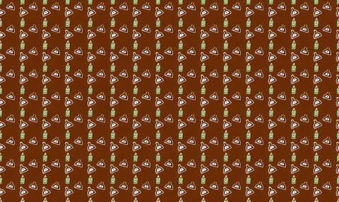 Pattern of coffee cups with saucers on a brown background Stock Illustration