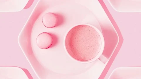 Pattern of coffee with macarons Stock Footage 153166482
