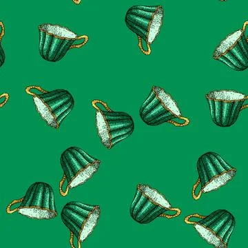 Pattern coffee porcelain cup sketch hand drawn Stock Illustration