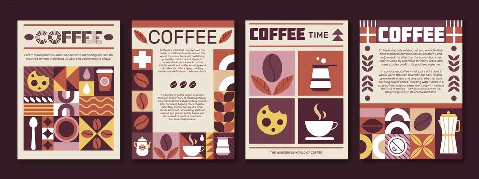 Pattern coffee poster. Icon cacao bean abstract background, menu cover design Stock Illustration