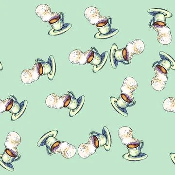 Pattern coffee saucer sketch hand drawn Stock Illustration