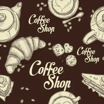 Pattern coffee shop graphic design background objects Stock Illustration