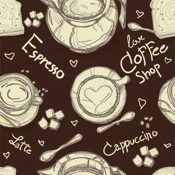 Pattern coffee shop graphic design background objects Stock Illustration