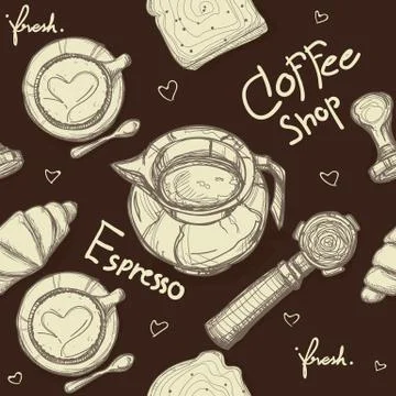 Pattern coffee shop graphic design background objects Stock Illustration