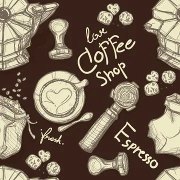 Pattern coffee shop graphic design background objects Stock Illustration