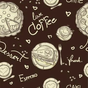 Pattern coffee shop graphic design background objects Stock Illustration